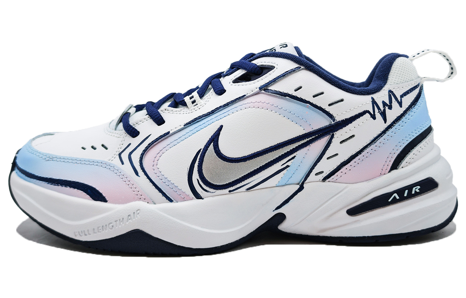 

Nike Air Monarch 4 устойчивые к истиранию низкие массивные кроссовки мужские бело-сине-розовые, цвет White Blue Pink