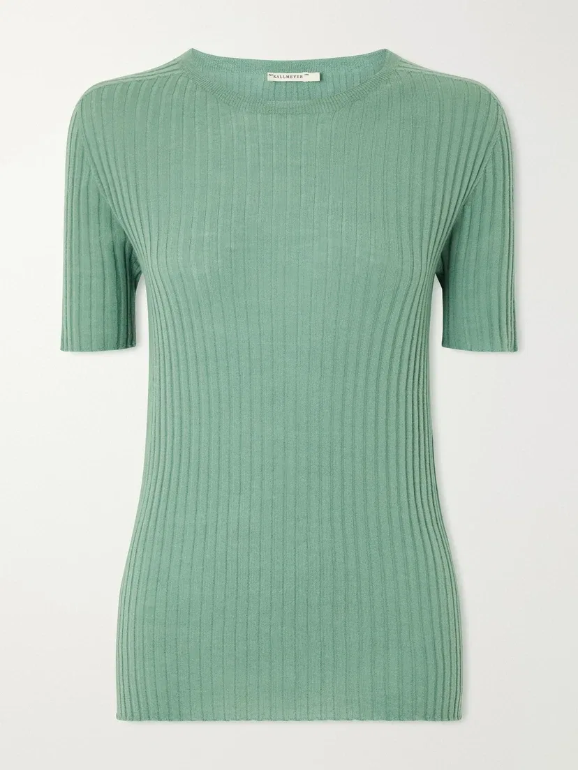 Трикотажная футболка из мериносовой шерсти в рубчик Kallmeyer, бирюзовый