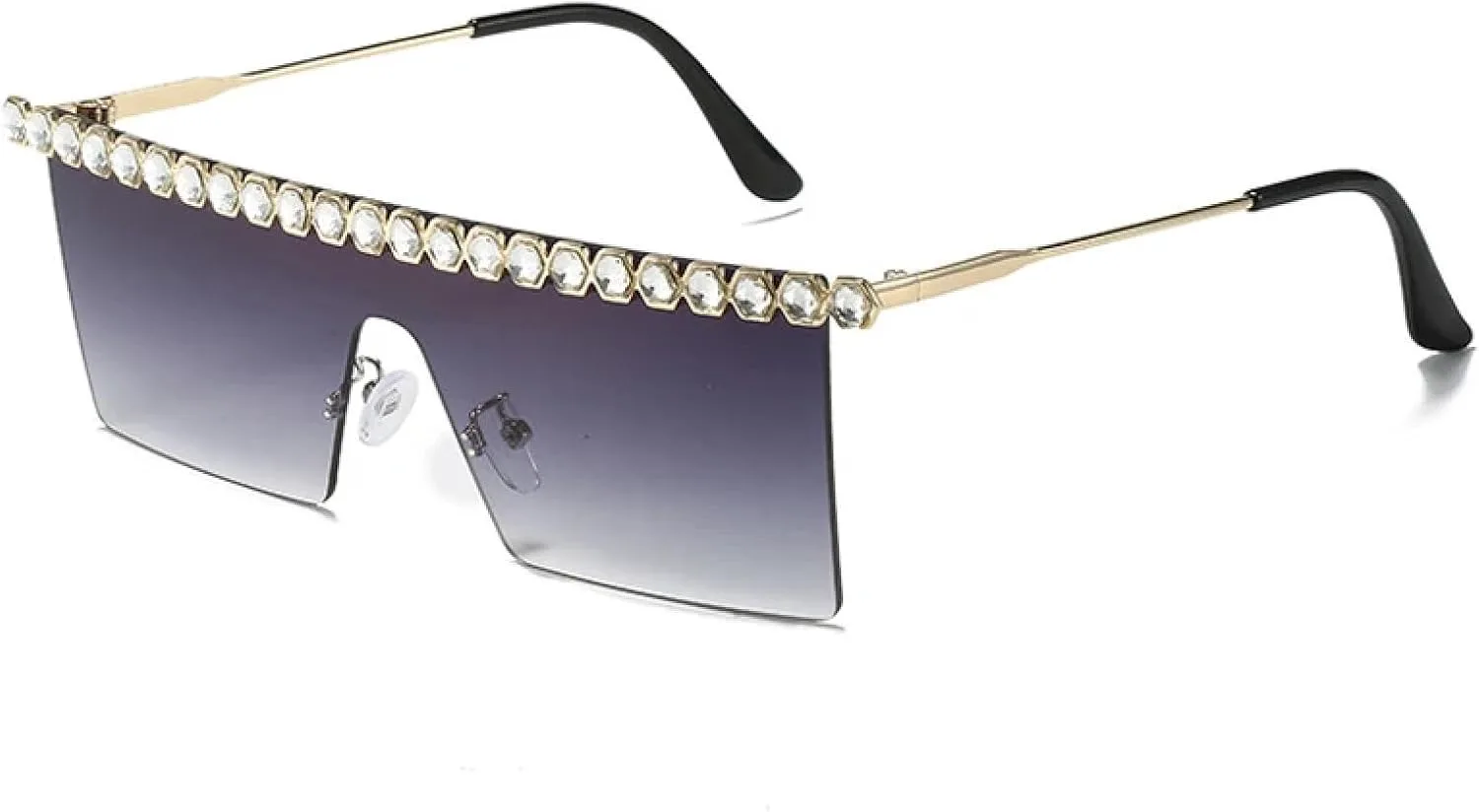 

Солнцезащитные очки без оправы в винтажном стиле для женщин и мужчин, украшенные стразами, для путешествий, защита от УФ-излучения UV400 TKKTLLT, Gold Gradient Gray