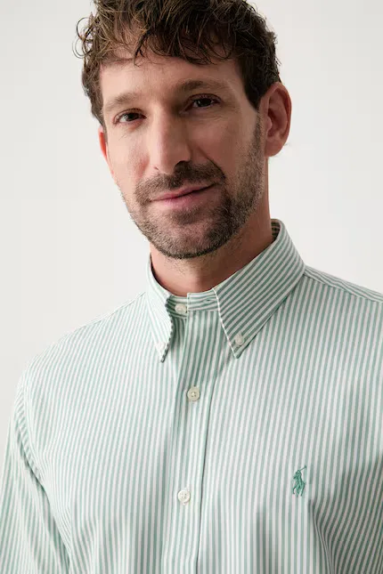Рубашка хлопковая Koszula męska хлопок Polo Ralph Lauren, зеленый — фото 4