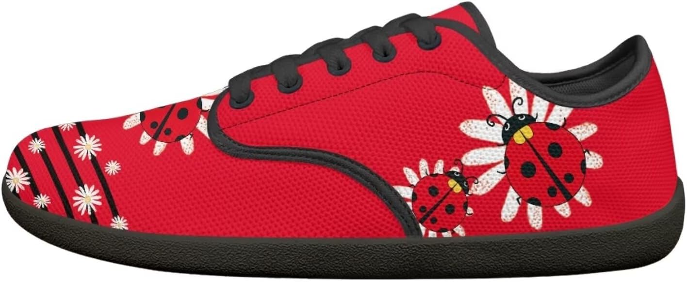 

Кроссовки Binienty Barefoot для женщин и мужчин, унисекс, без шнурков, для тенниса, ходьбы, походов и кемпинга, Ladybug Daisy Striped