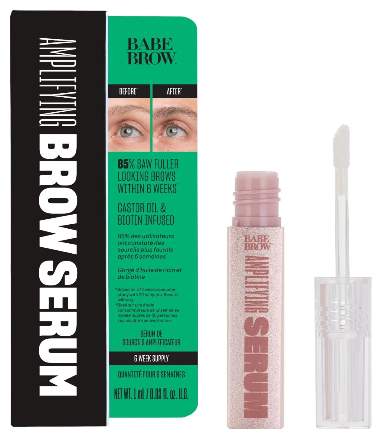 Сыворотка для бровей Babe Original для более густых бровей - сыворотка для бровей с касторовым маслом, биотином и восстанавливающими аминокислотами. 0,9 мл (1 шт.)