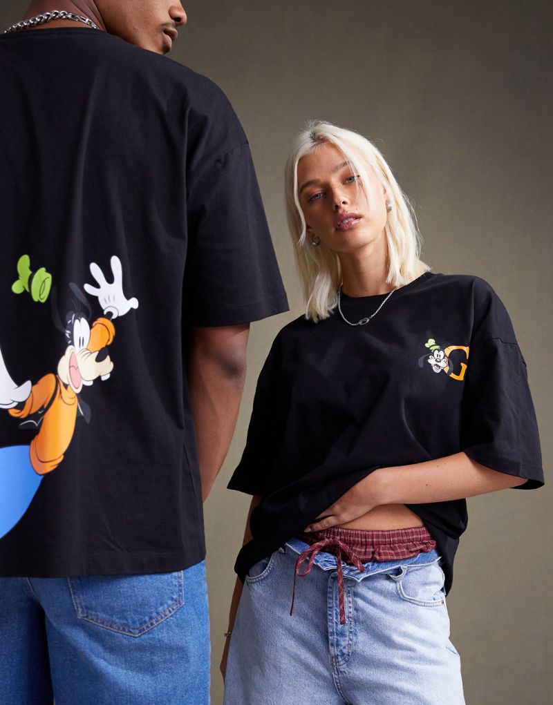 

Черная объемная футболка унисекс с принтом Goofy ASOS DESIGN Disney