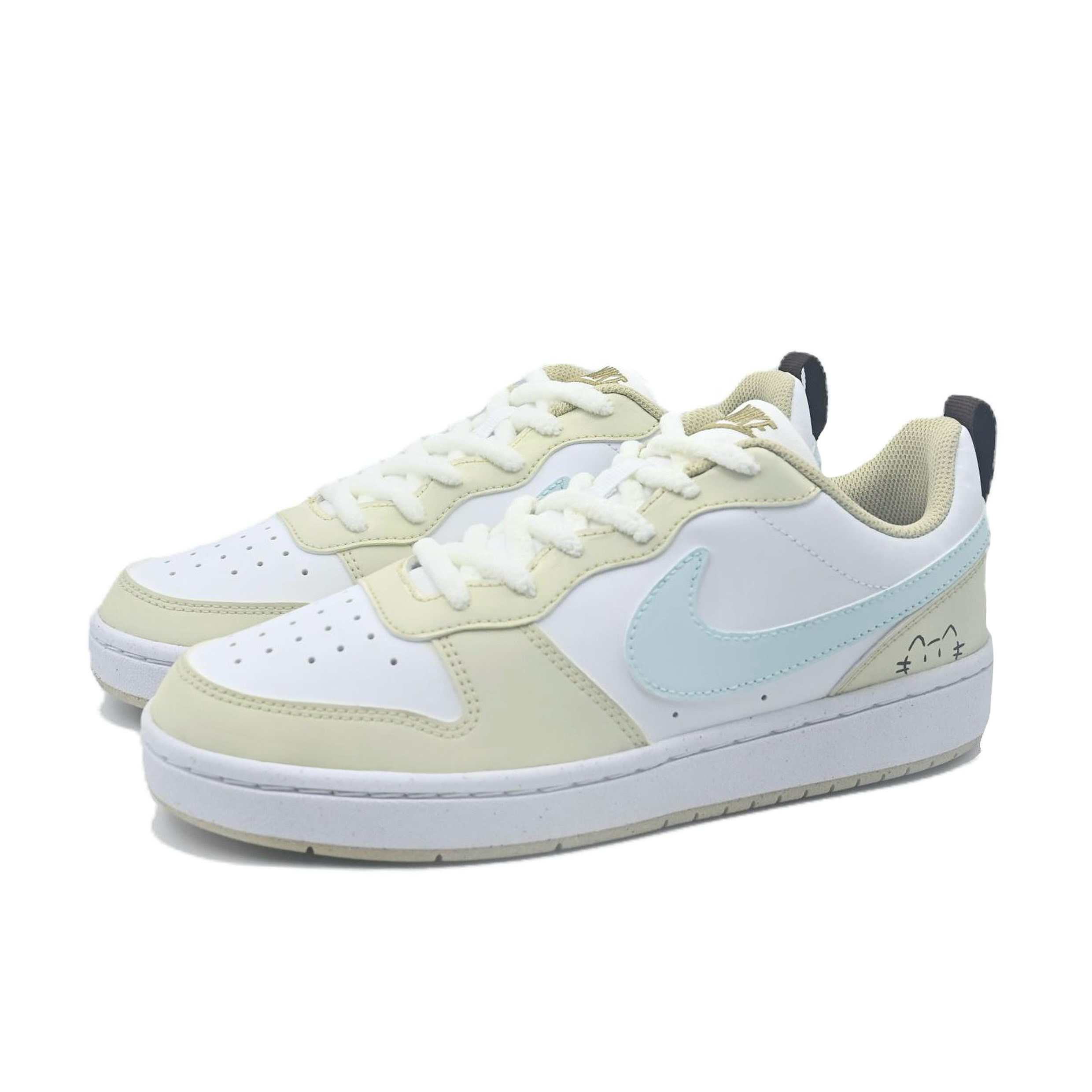 Nike Детские кроссовки для скейтбординга Court Borough Cream Lazy Meow с антискользящим покрытием, износостойкие, низкие, для подростков — фото 3