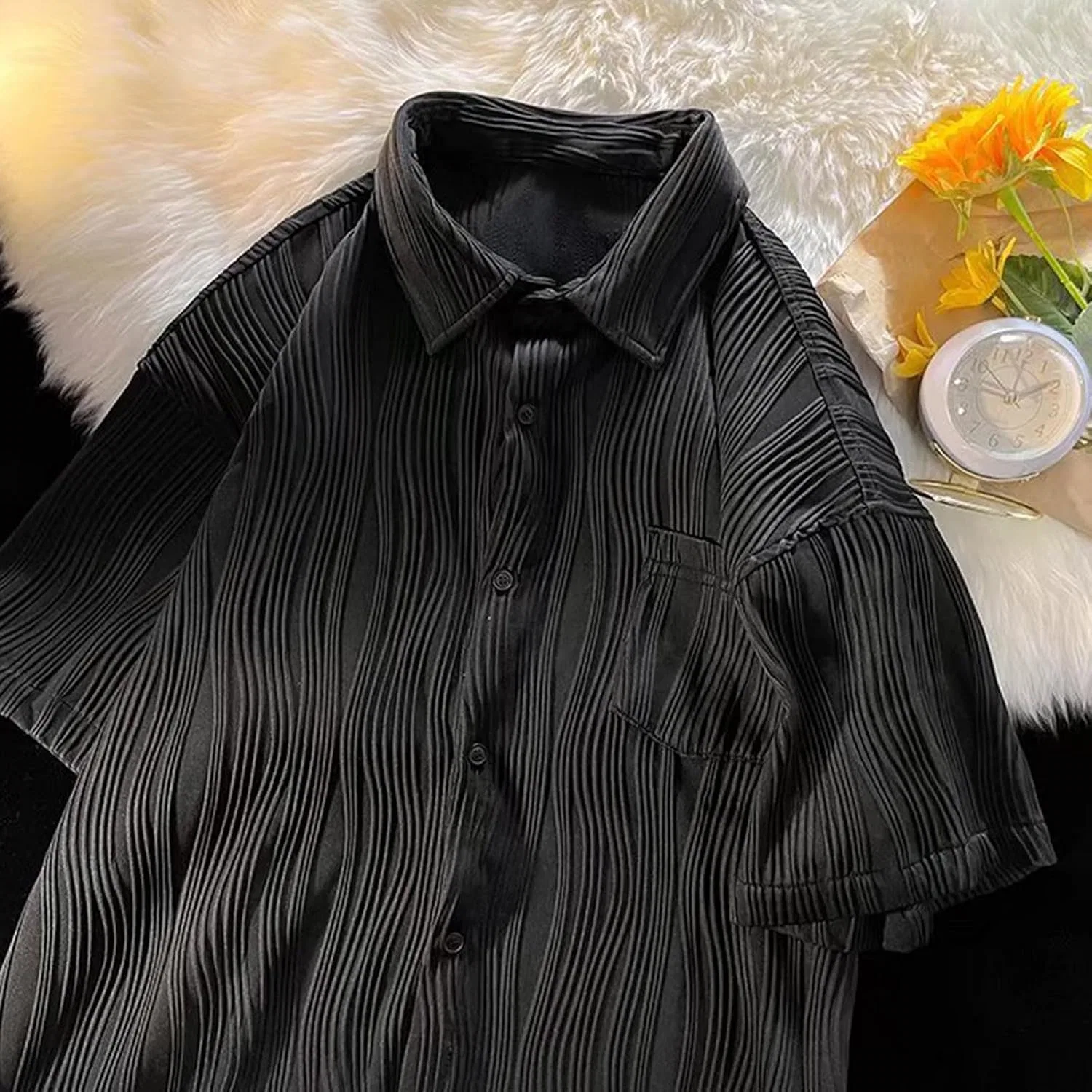 Блуза с принтом, свободная, Aloha Shirt, черный — фото 4