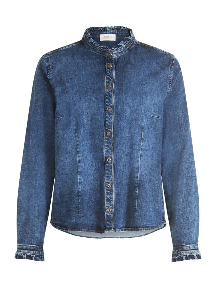 

Джинсовая блузка с оборками из темно-синего денима CARTOON