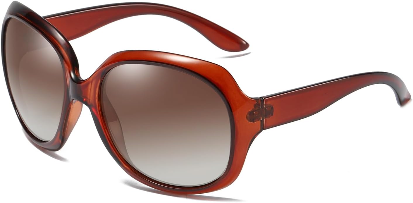 

Женские поляризованные солнцезащитные очки, модные большие круглые солнцезащитные очки с антибликовым покрытием для вождения, милые женские очки в крупной оправе Azoxus, Red Brown