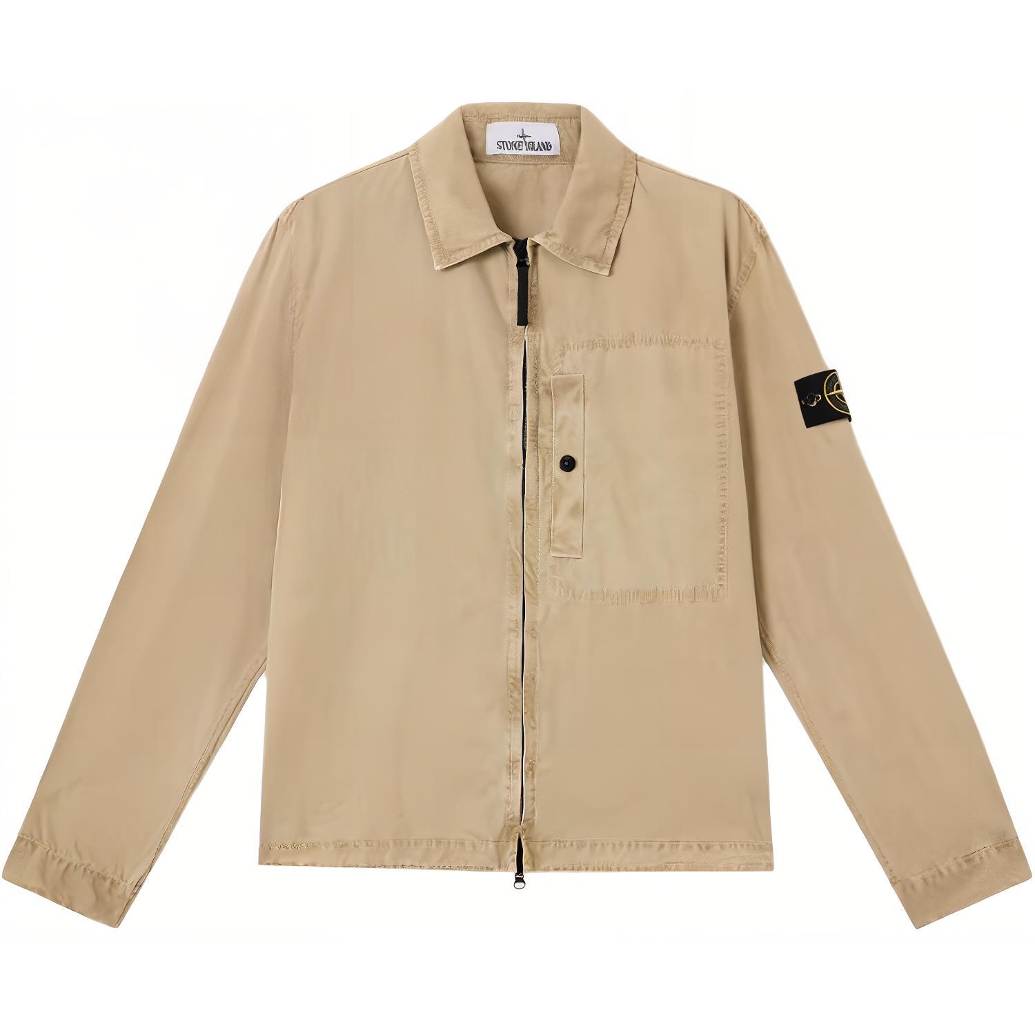 

STONE ISLAND Застёгивающаяся на молнию рубашка-куртка с нашивкой компас, Beige
