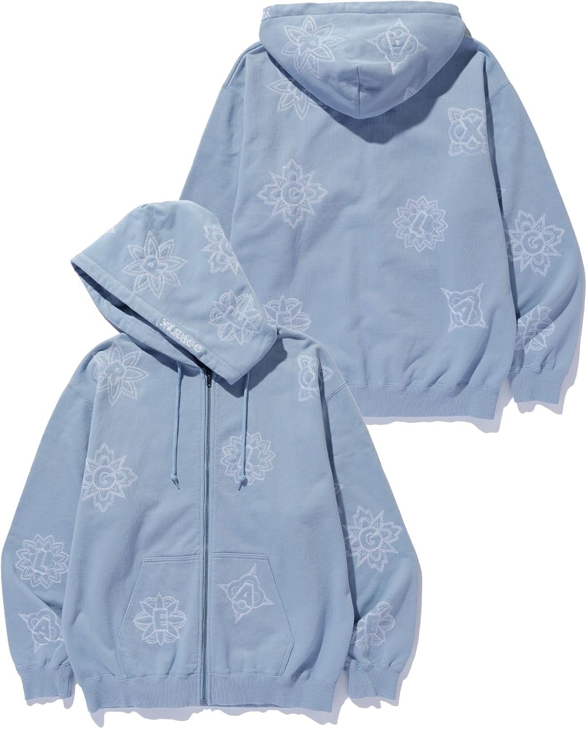 

Мужская толстовка на молнии с капюшоном и вышивкой по всей поверхности, размер XL Xlarge, светло-синий