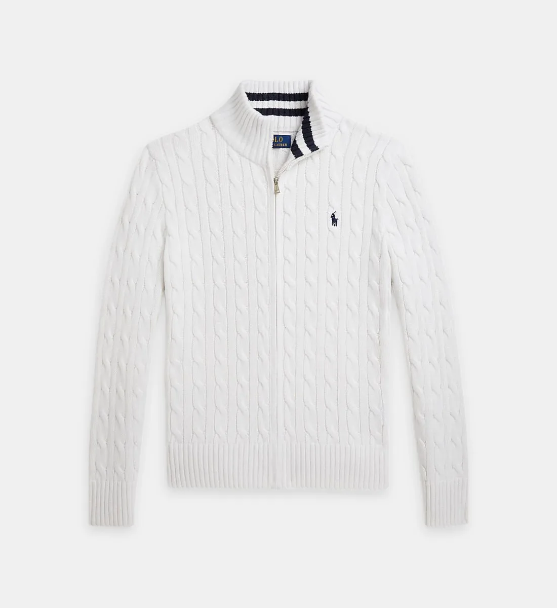 Прямой пуловер фирменной вязки косичкой POLO RALPH LAUREN, белый