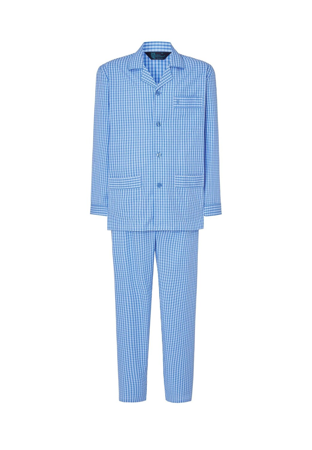 

Мужские пижамы из поплина с длинным лацканами в клетку, синие El Búho NOCTURNO, синий