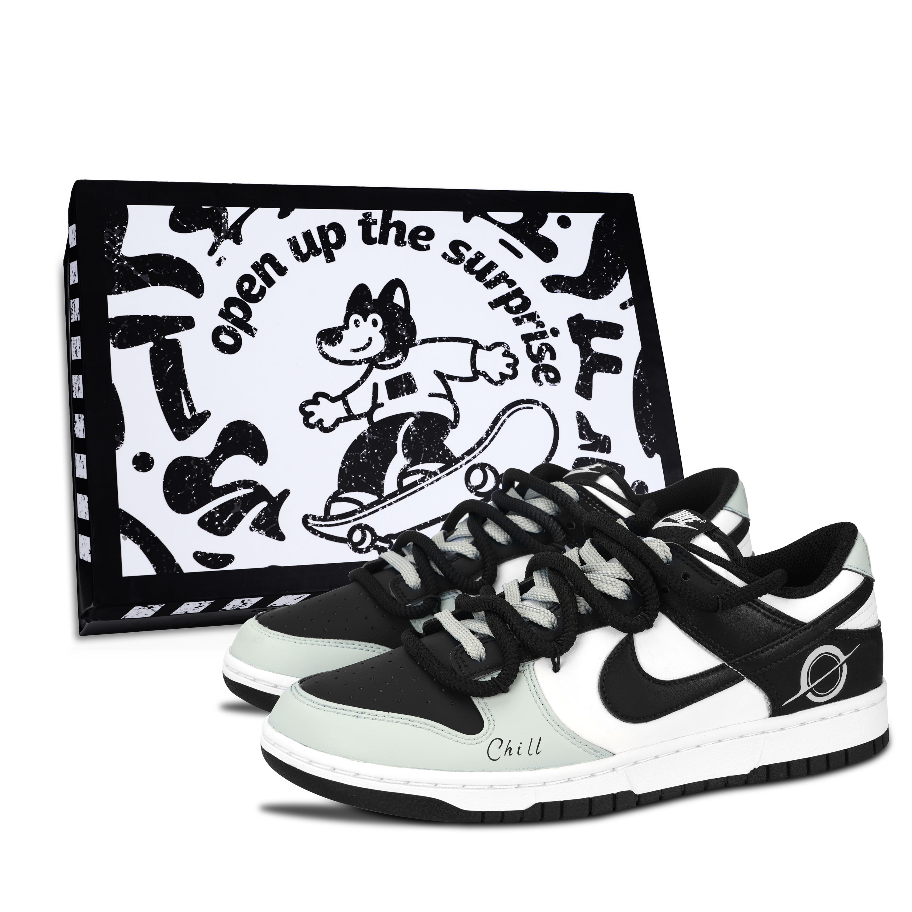 Nike Кроссовки для скейтбординга Dunk унисекс, низкие, белые/черные/зеленые