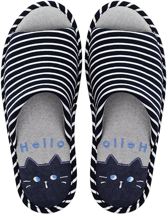 

MAGILONA Женщины Мужские домашние тапочки Хлопковые смеси Мягкая стираемая обувь с открытым носком Повседневные плоские silent тапочки Обувь с подошвой, темно-синий