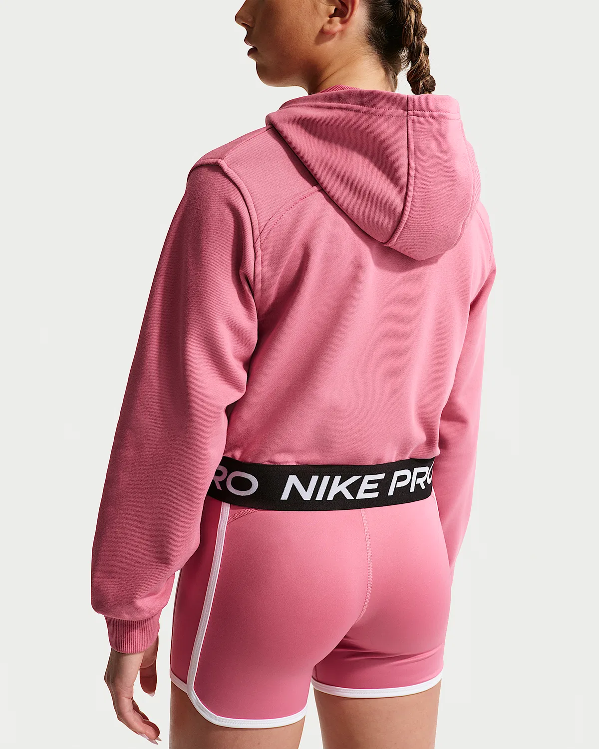 Детская (девичья) флисовая кофта Nike Pro Fleece Dri-FIT на молнии, Peony/Peony/Black/White — фото 2