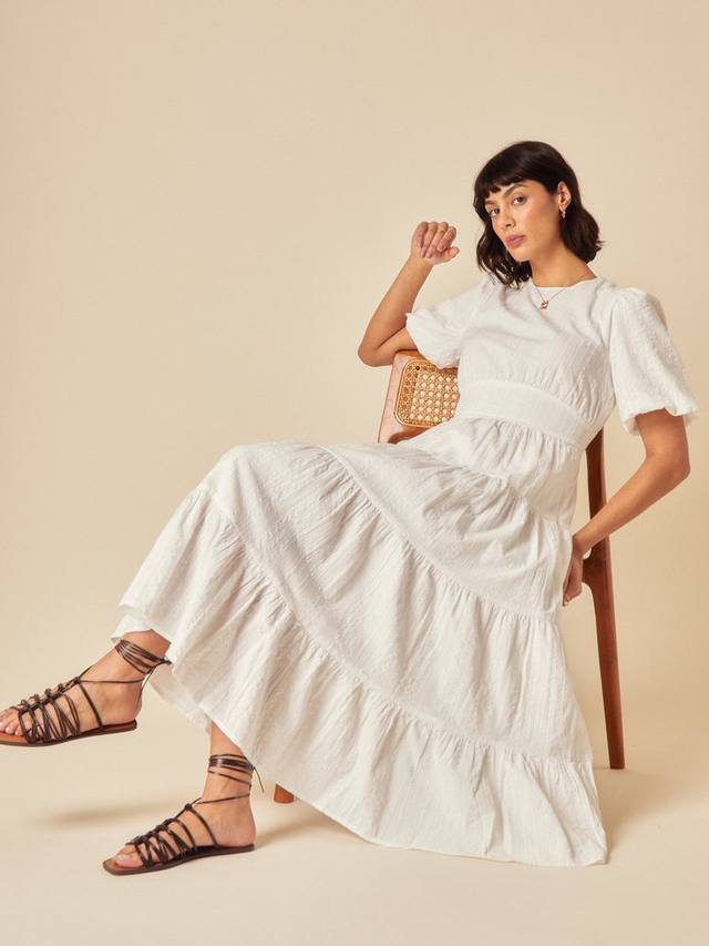 

Рики короткий рукав ярусное хлопковое миди-платье Nobody's Child, White