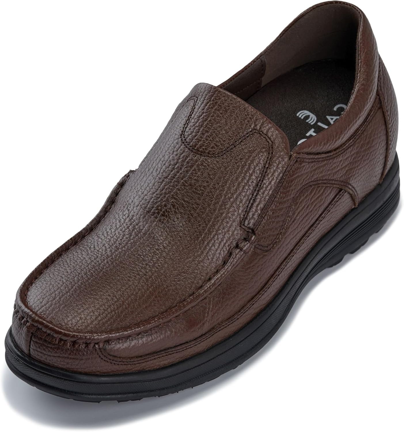 

Мужские невидимые подъемные туфли CALTO - черные, из премиальной кожи, без шнурков, легкие повседневные лоферы - на 8 см выше - модель G1825 - размер 9.5 D(M) US