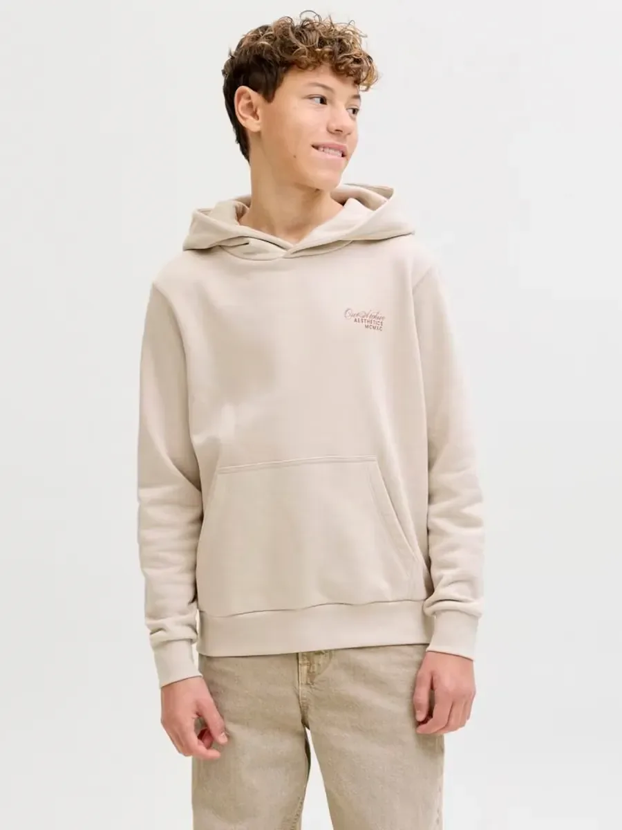 Детская толстовка с капюшоном и принтом на спине Jack & Jones, кремовый