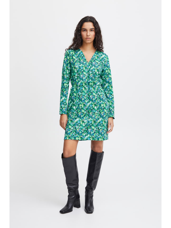 

Платье IHKATE, стандартного кроя, синего и зеленого цветов, с разноцветным цветочным узором ICHI