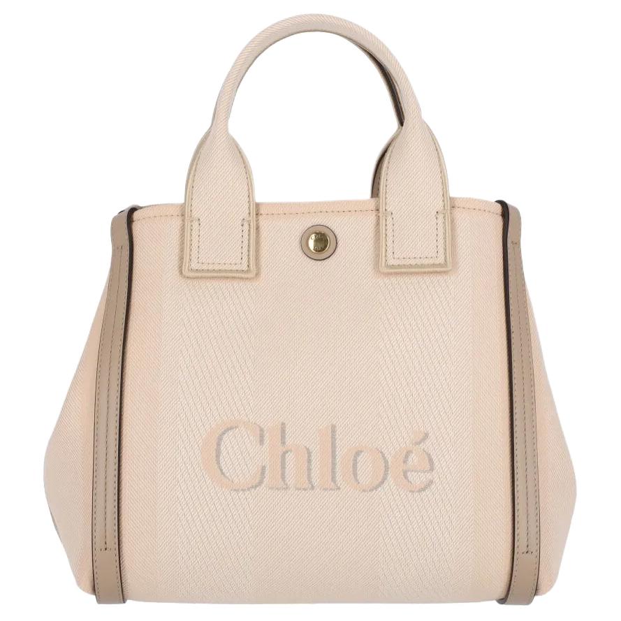 Chloé Сумка-шоппер Хлоя Керри хлопковая маленькая женская бежево-розовая — фото 2