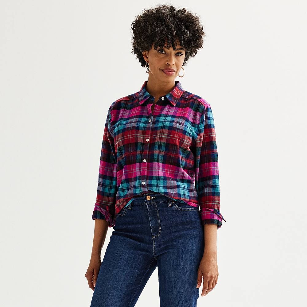 

Petite Croft & Barrow Очень мягкая фланелевая рубашка в клетку, цвет Green Red Color Plaid
