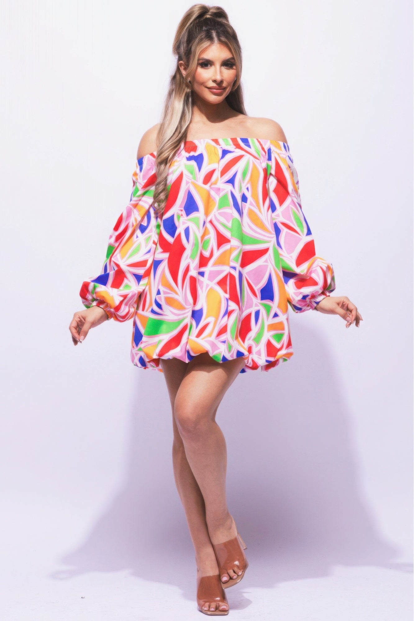 

Платье-пузырь с открытыми плечами FASHNZFAB, розовый