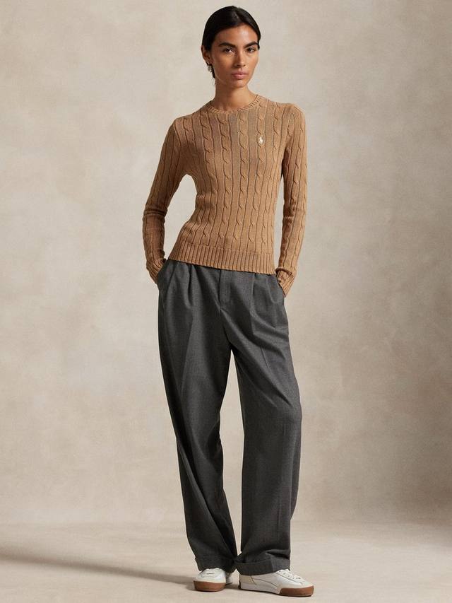 Поло свитер с кабельной вязкой и круглым вырезом Ralph Lauren, Brown — фото 4