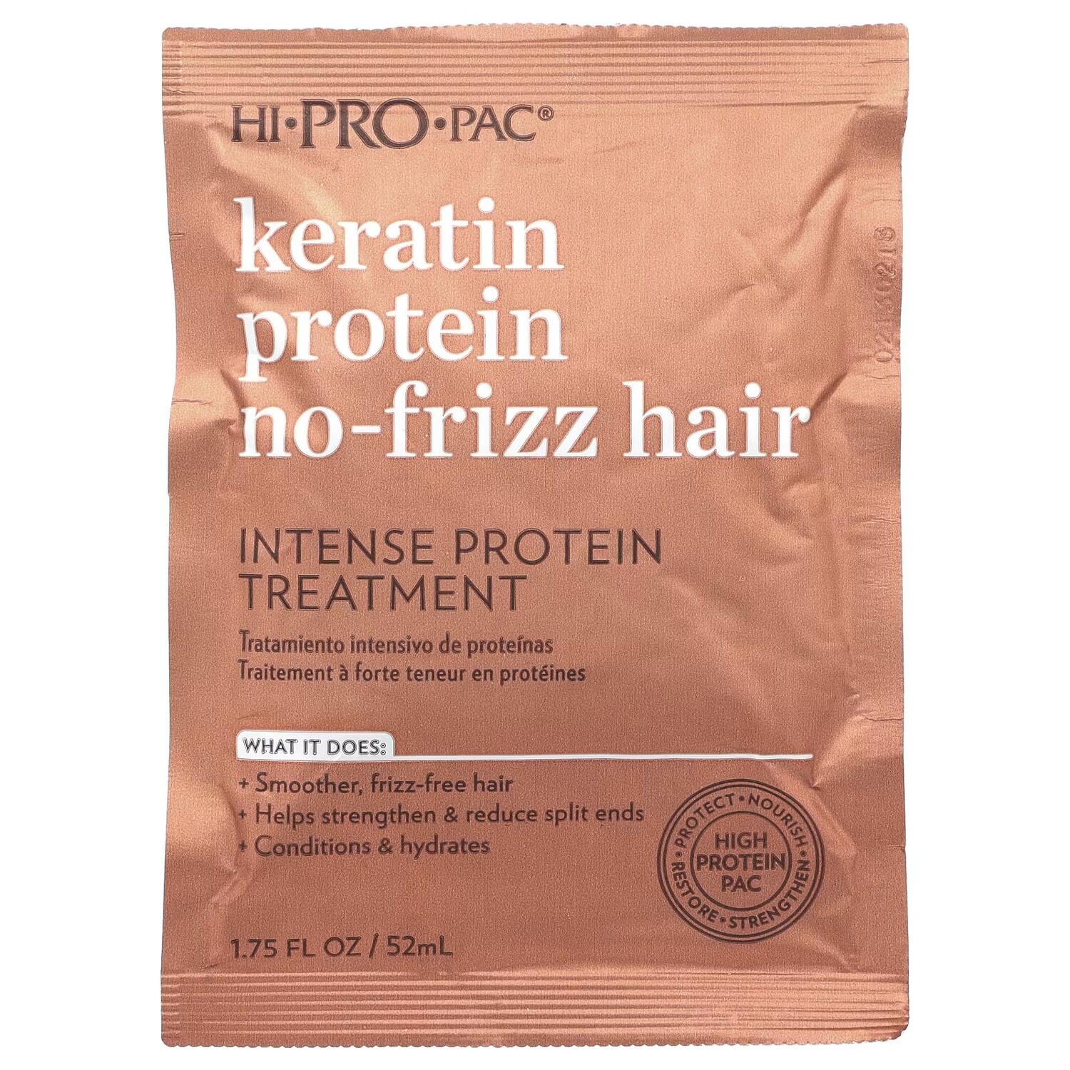 

Intense Protein Treatment, Волосы с кератиновым белком, не вьющиеся, 1,75 жидк. унции (52 мл) Hi Pro Pac
