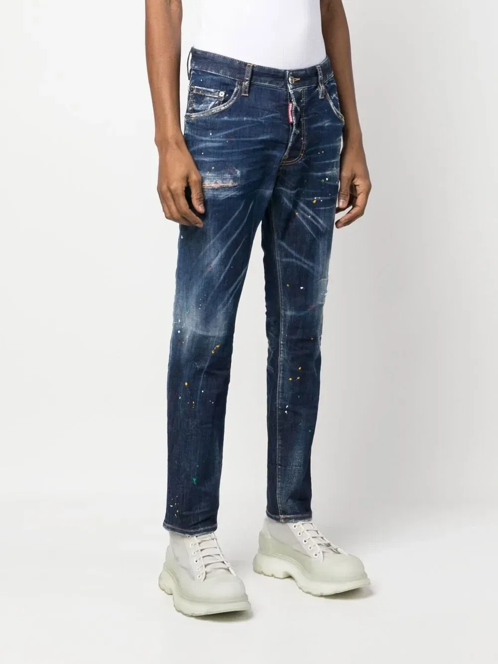 Узкие джинсы с эффектом разбрызганной краски Dsquared2, синий — фото 3