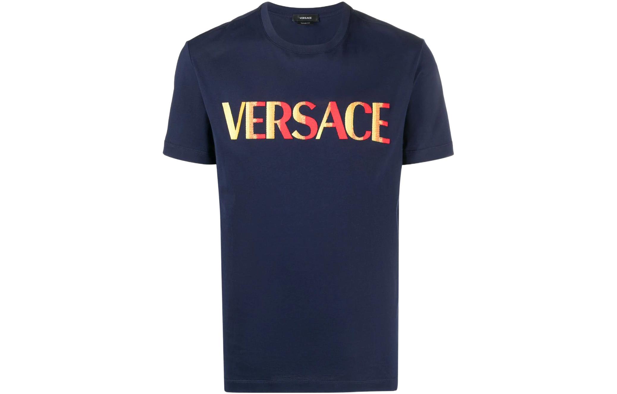 

VERSACE Футболка с коротким рукавом и вышитым логотипом Men's Blue