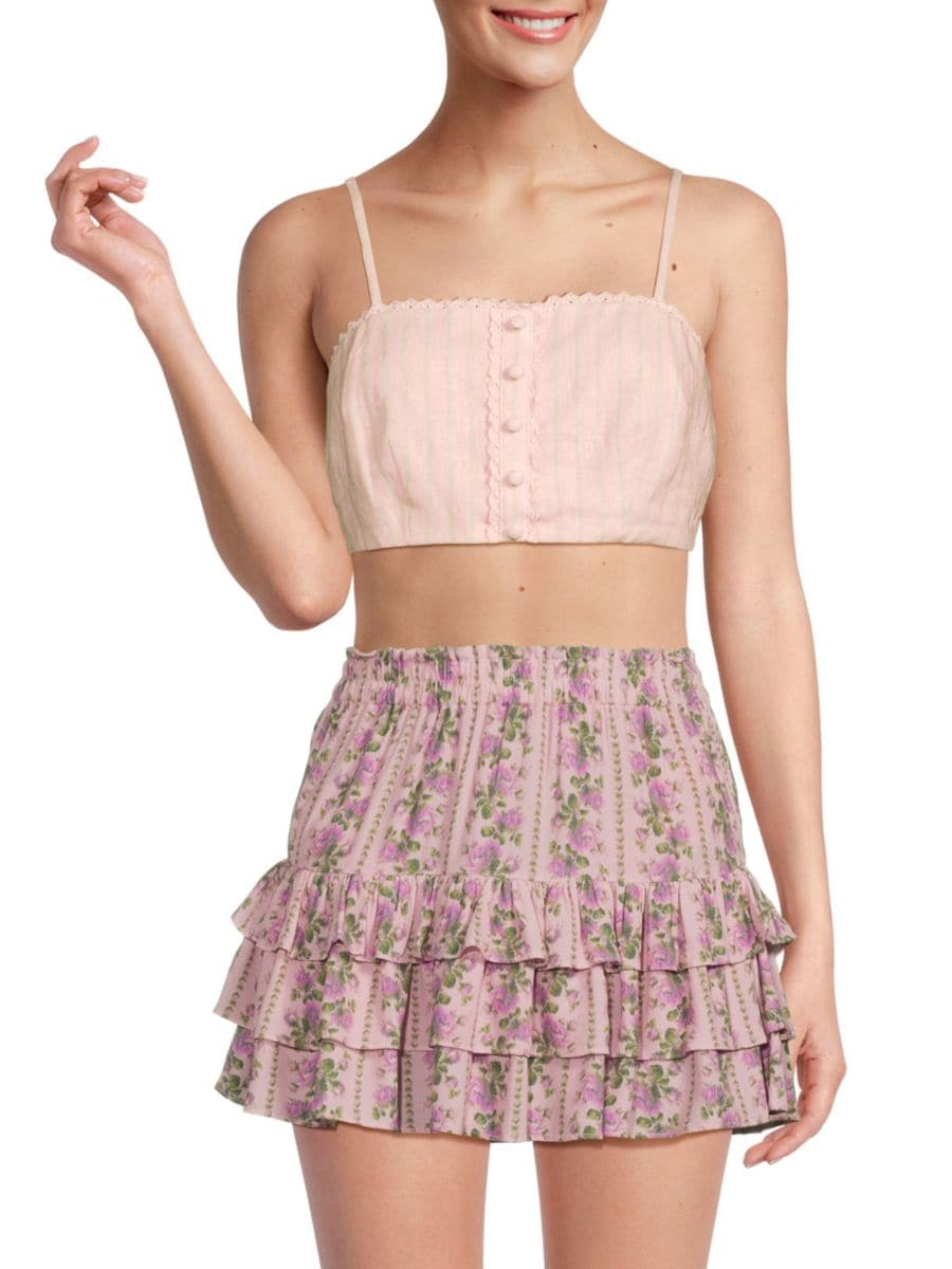 

Укороченный льняной топ с цветочным принтом Emmalou LoveShackFancy, цвет Berrie