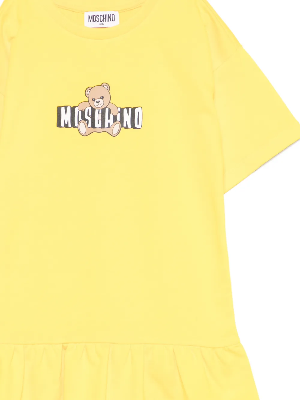 Хлопковое платье с оборкой по подолу и мотивом медвежонка Moschino Kids, желтый — фото 3