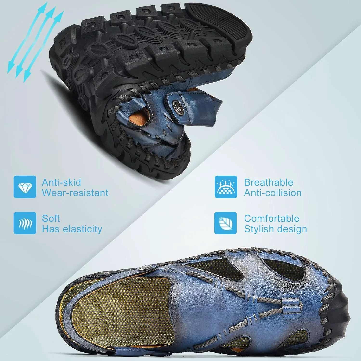 

Мужские сандалии Shaire, кожаные, с закрытым носком, для пляжа и улицы, синий