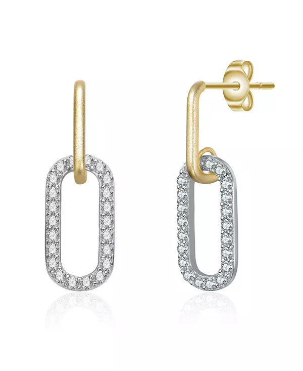 

Двухцветные серьги-подвески с прозрачными кубическими цирконами Rachel Glauber, two-toned