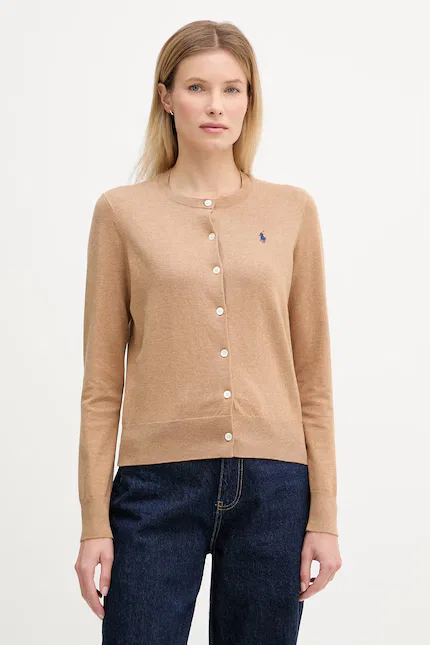 Кардиган женский вязаный из хлопка Polo Ralph Lauren, коричневый