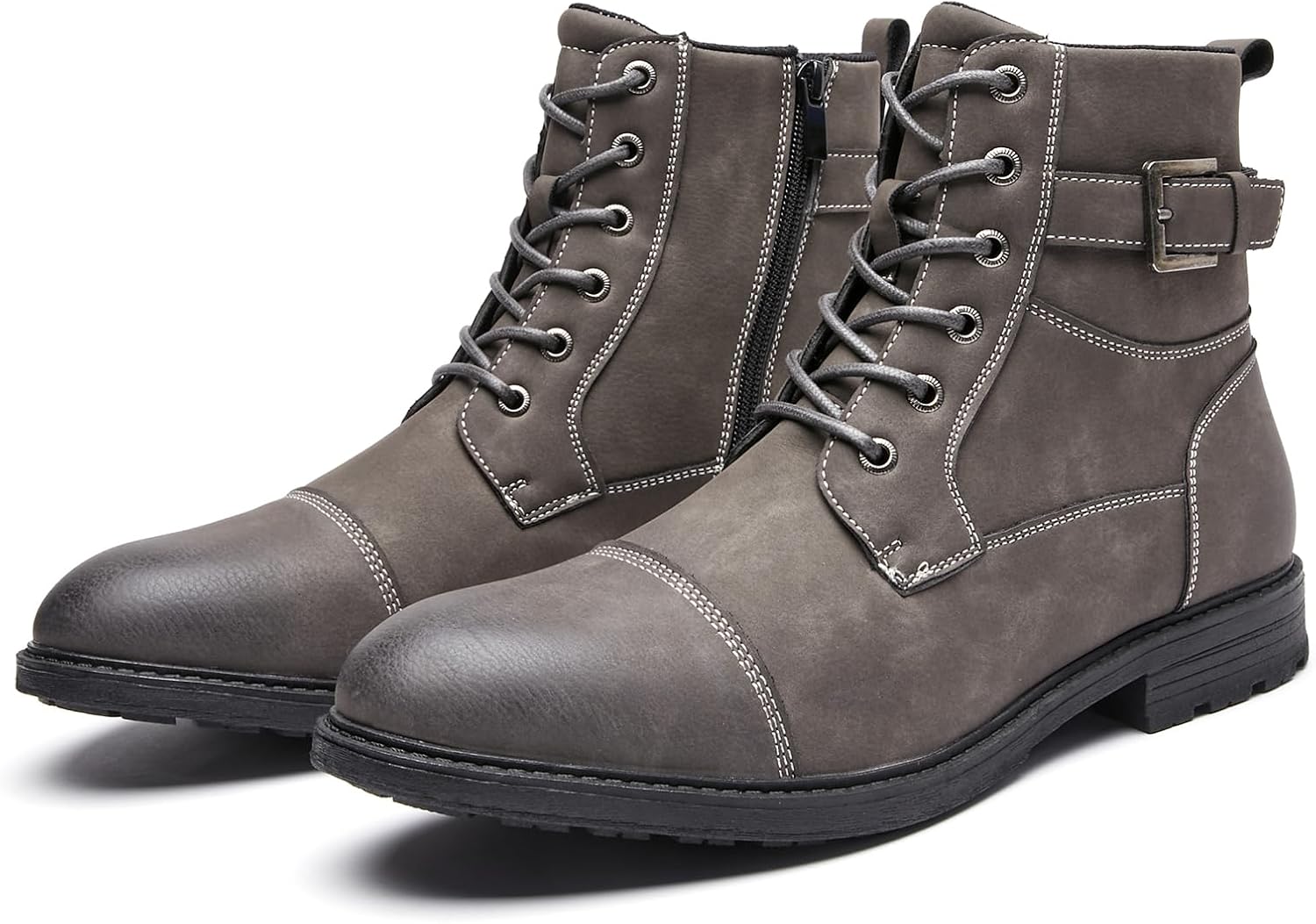 

Мужские ботинки челси, удобные рабочие ботинки на платформе, кожаные высокие мотоциклетные ботинки на молнии Zhoupulp, серый