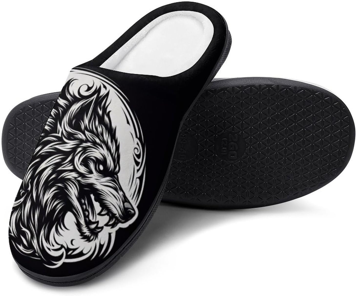 

YXHZYHY Старинные скандинавские викинговские узоры Мужские тапочки, мягкие теплые тапочки без задника, зимние тапочки для дома и улицы, Viking Wolf