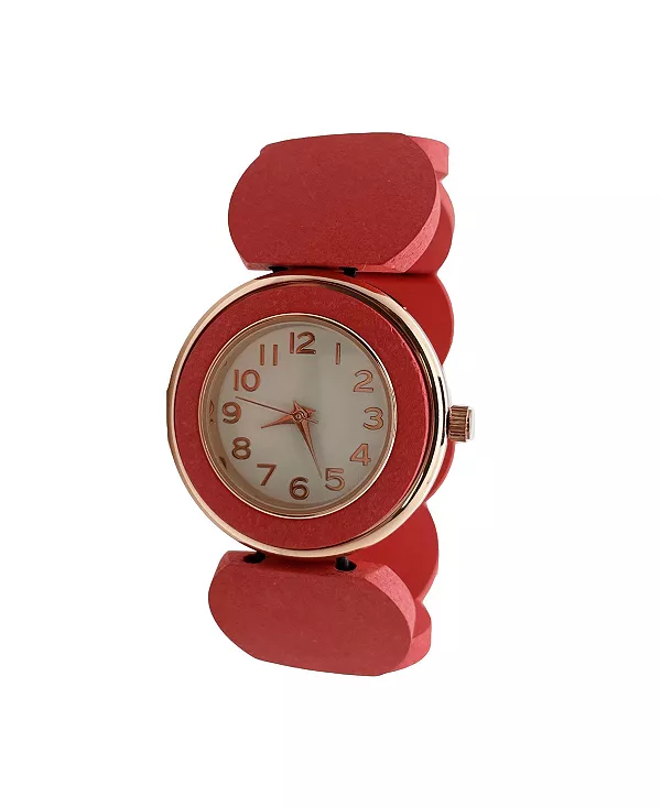 

Деревянные часы из кораллового эластичного материала Olivia Pratt, coral