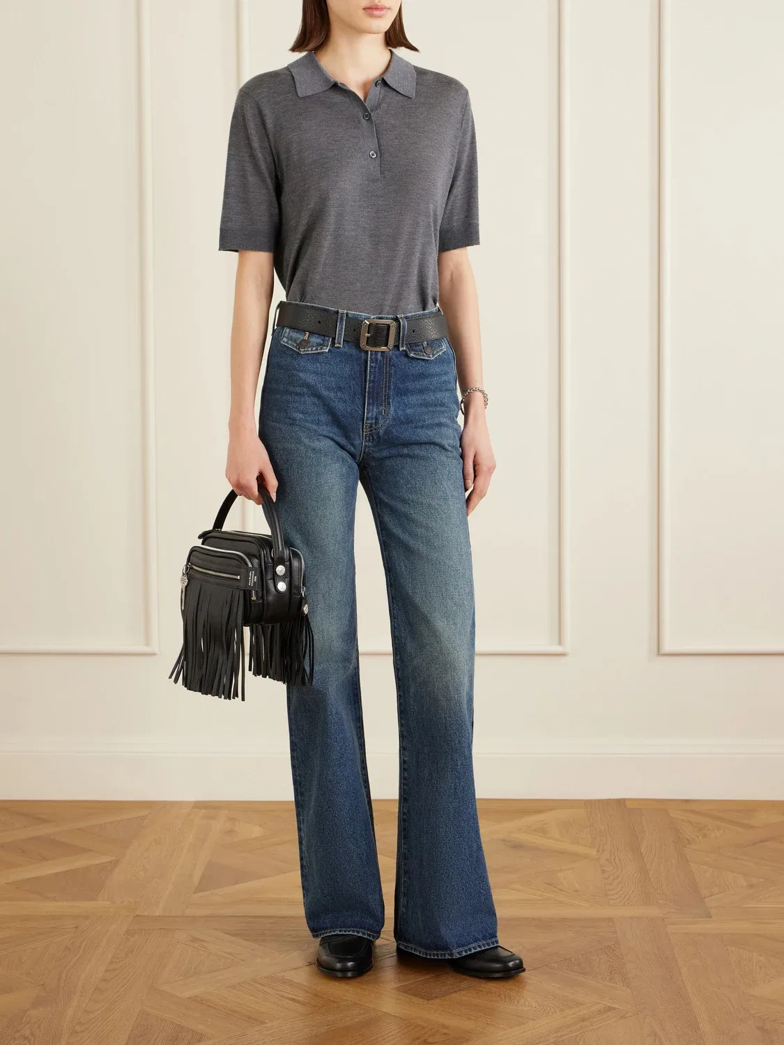 Кожаная сумка через плечо Camero Fringe Acne Studios, черный — фото 3