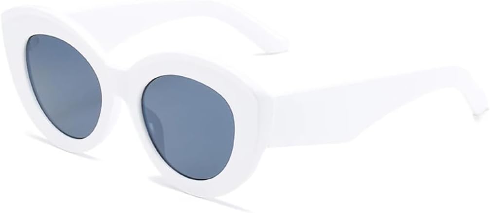 

Модные солнцезащитные очки «кошачий глаз» большого размера для женщин, ретро-очки с цветными полосками, защита от УФ-излучения UV400, для мужчин – круглые UATXTAU, White Gray