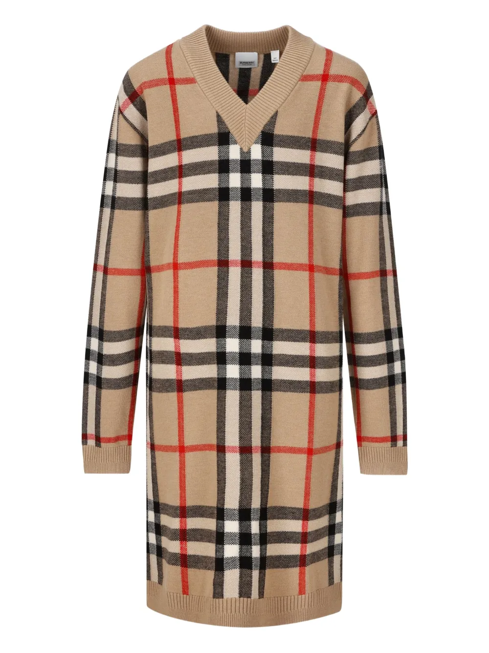 

Платье из шерстяной смеси в клетку с V-образным вырезом BURBERRY KIDS, нейтральный