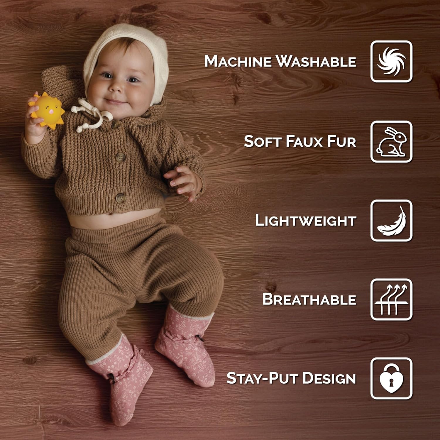 JAN & JUL Faux Fur Lined Winter Booties for Babies and Toddlers, Dusty Pink — фото 3