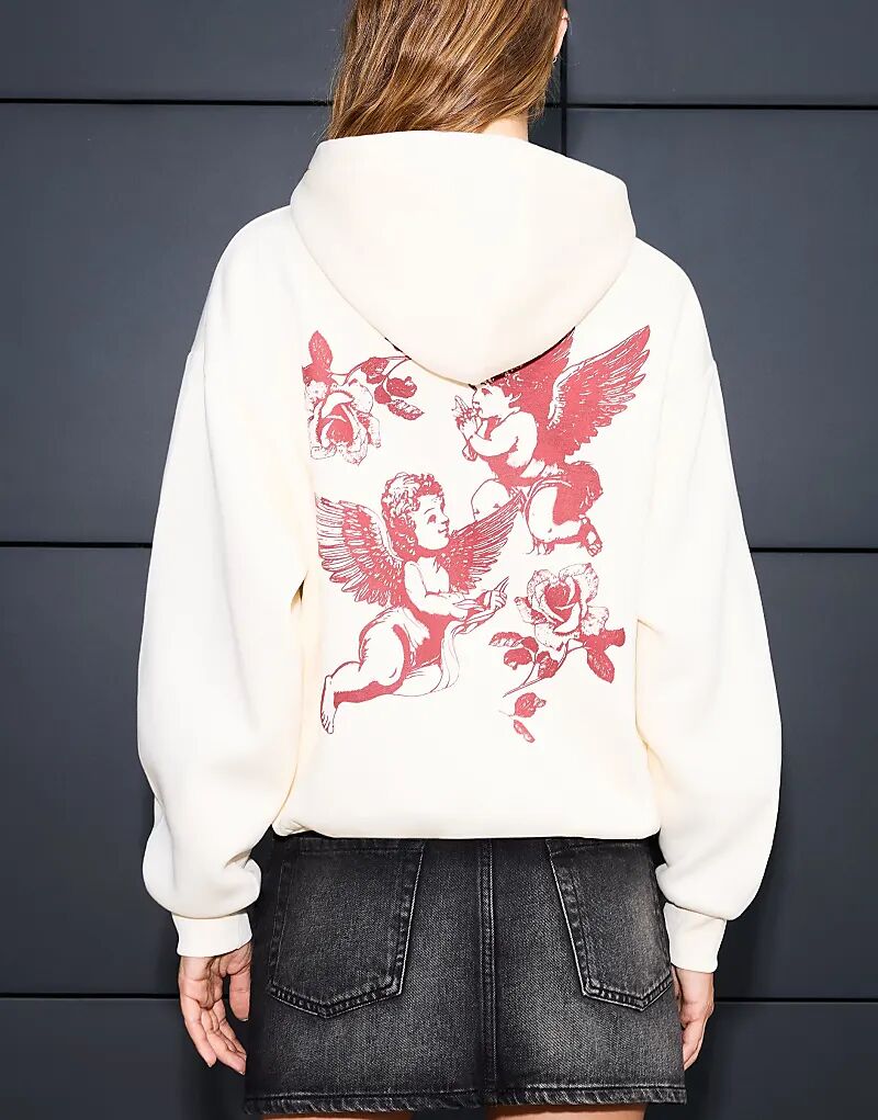 

Толстовка Bershka Printed Hoodie белого цвета