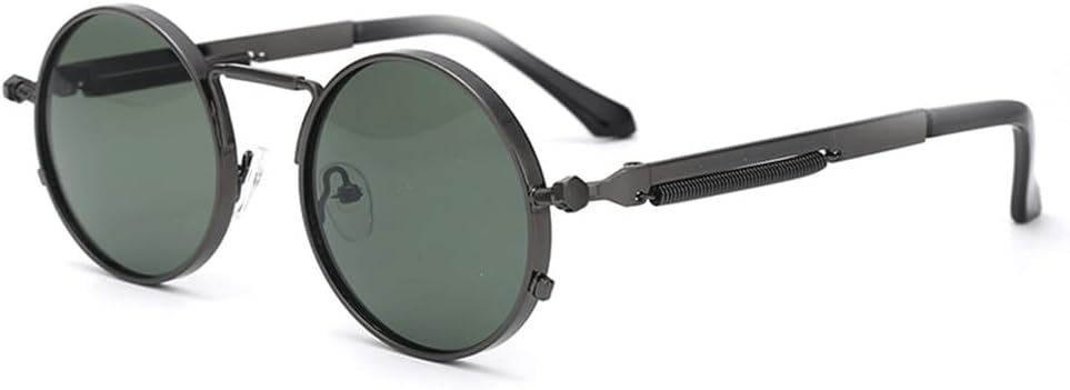

Мужские солнцезащитные очки, женские солнцезащитные очки в стиле ретро-панк, круглая металлическая оправа, цветные линзы, модные очки для вождения, защита от ультрафиолета UV400 KTUCN, Gun Darkgreen