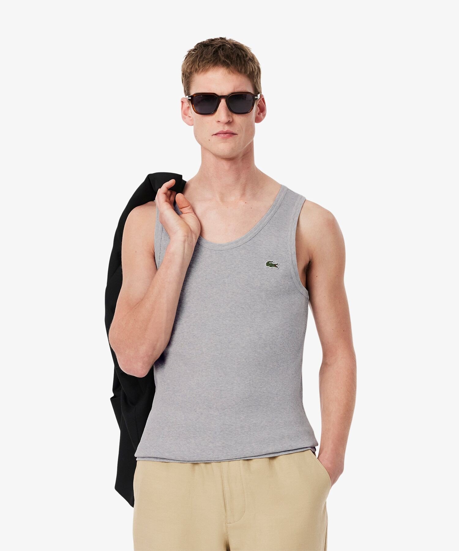 Топ из хлопковой трикотажной резинки LACOSTE, Gray