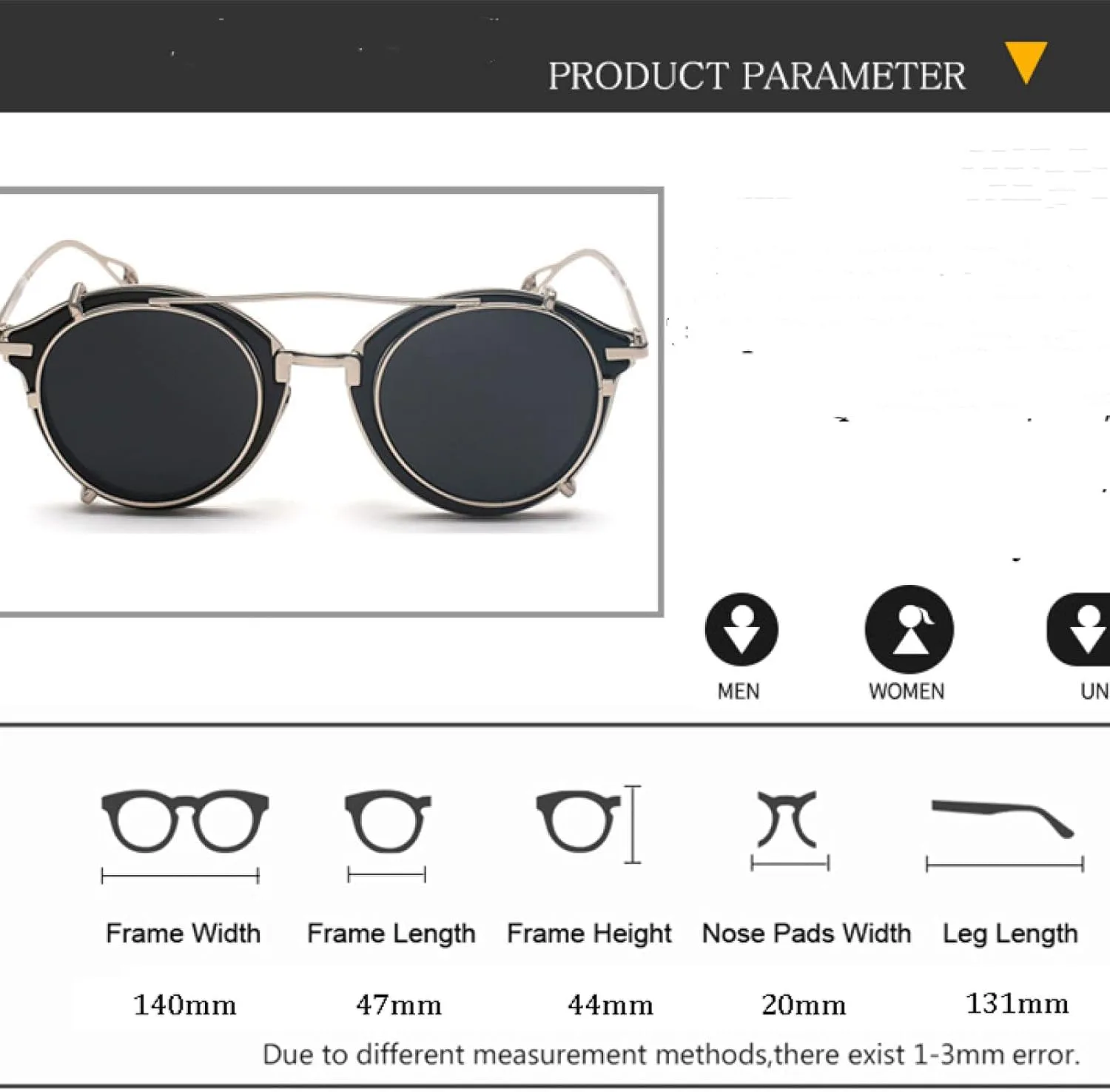 

Мужские солнцезащитные очки в стиле стимпанк с отстегивающимися линзами, женские круглые очки с защитой от УФ-излучения UV400 TKKTLLT, Yellow Gold Mirror