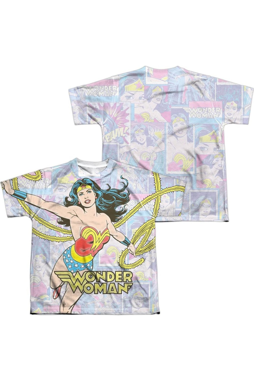 

Футболка с коротким рукавом для подростков DC Comics Wonder Woman с коллажем (принт спереди и сзади) Gildan, белый