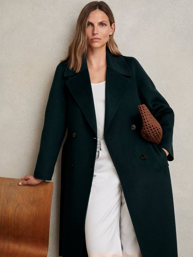 

Двубортное пальто Petite Rene из шерстяной смеси со скрытыми швами Reiss, Green