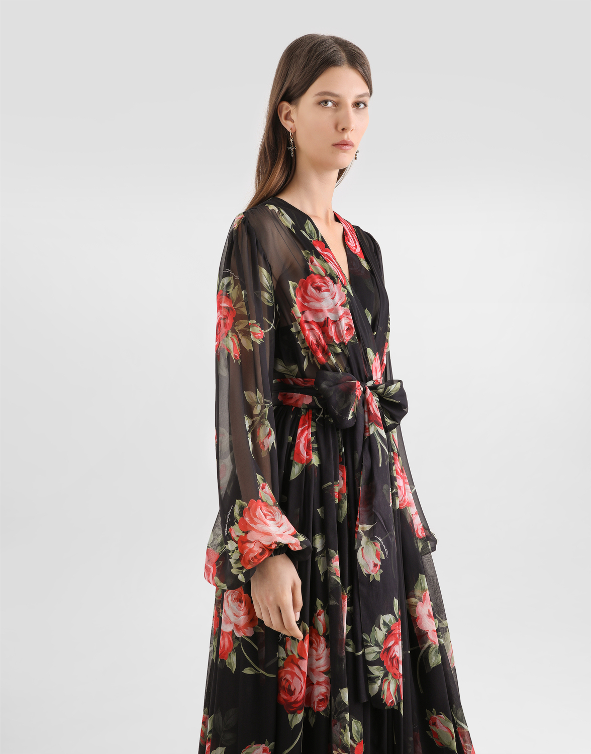 Шифоновое платье с принтом "букет роз" DOLCE & GABBANA, мультиколор — фото 4