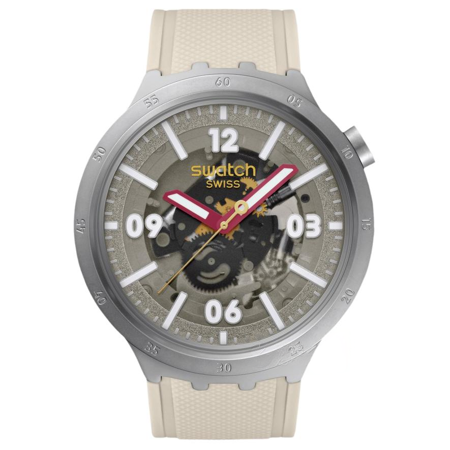 

SWATCH Часы ESSENTIALS Collection Quartz Movement Men's Watch Watch 47mm Cut Out Dial Stainless Steel Case Silicone Strap, Skeleton Dial