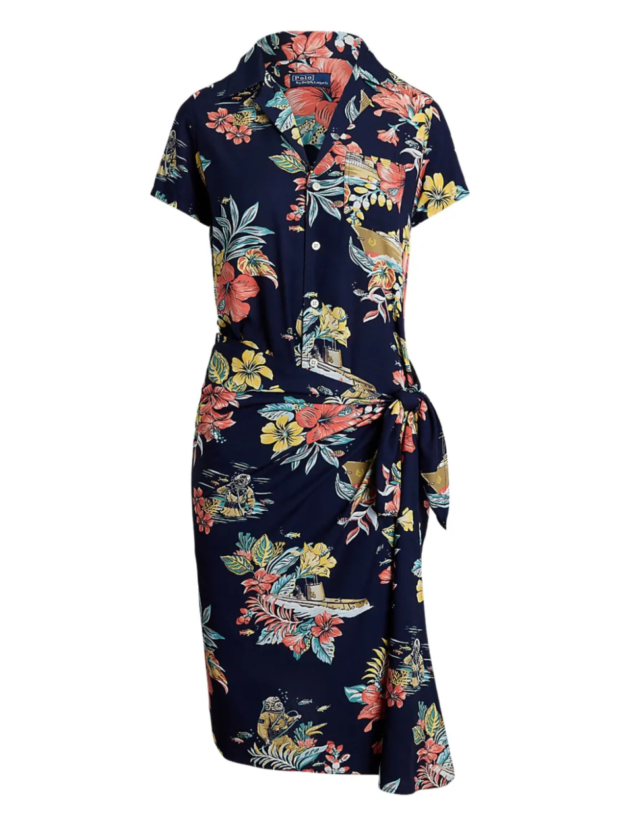 

Polo Ralph Lauren платье с запахом и цветочным принтом, синий